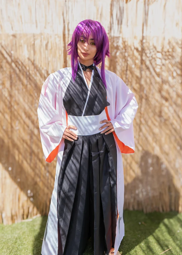 Petite Yoruichi Bleach Cosplay Amateur Tease in Tight Purple Suit