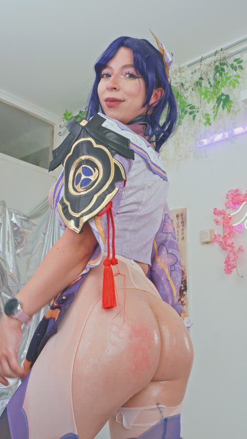 Raiden Shogun cosplay gamer girl nude in Genshin Impact roleplay