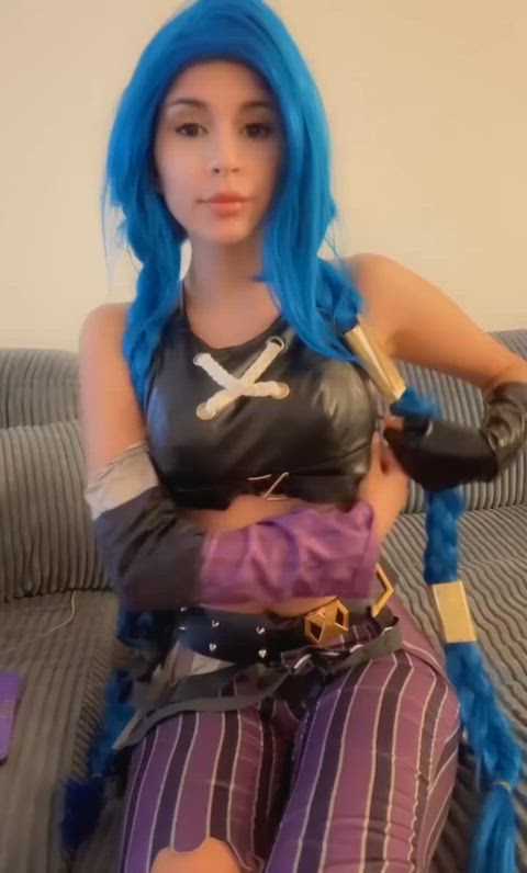 Jinx from Arcane cosplay sex with Lyssa in full villain lingerie