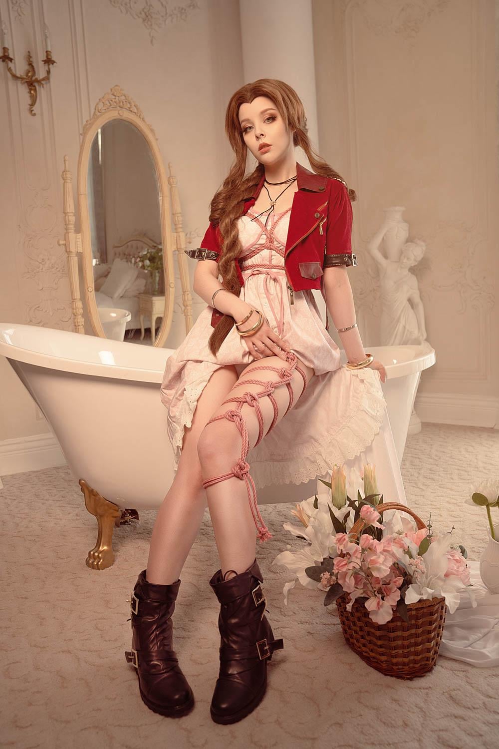 Aerith Cosplay Unveiled: HellyValentine’s Seductive Fantasy